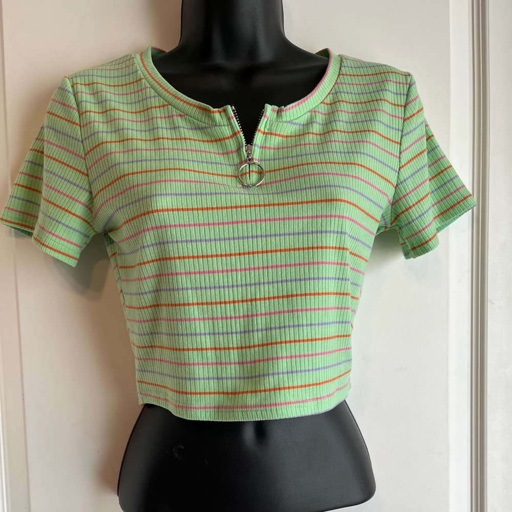 Green striped crop top